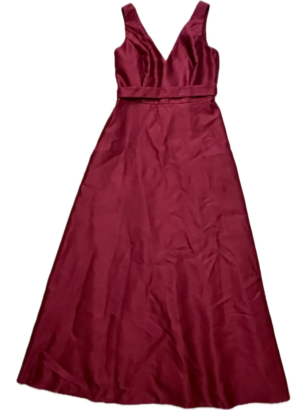 Alfred Sung burgundy satin v-neck sleeveless maxi bridesmaid wedding guest dress